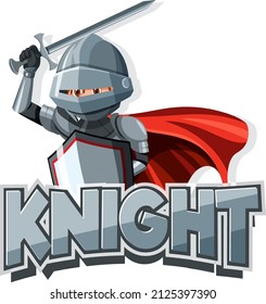 Knight Font Logo With A Medieval Knight In Cartoon Style Illustration