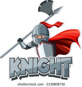 Knight Font Logo With A Medieval Knight In Cartoon Style Illustration