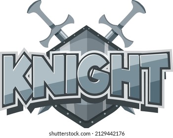 Knight Font Logo With Sword In Cartoon Style Illustration