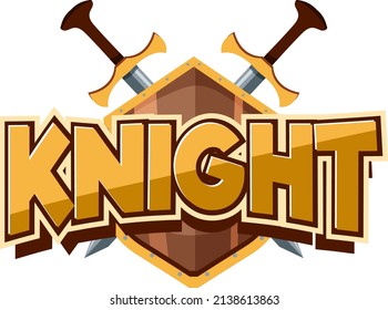 Knight Font Logo With Sword In Cartoon Style Illustration