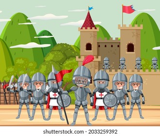 Caballero frente a la ilustración del castillo