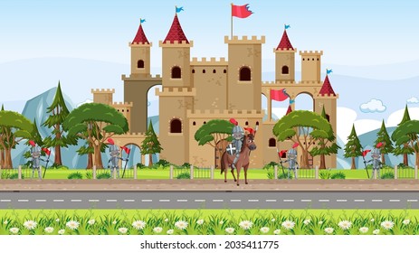 Knight in front of castle illustration