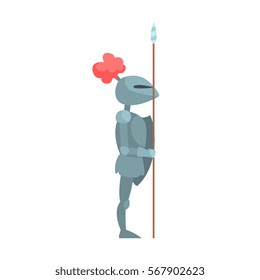 Knight In Full Body Armor With Lance Fairy Tale Cartoon Childish Character