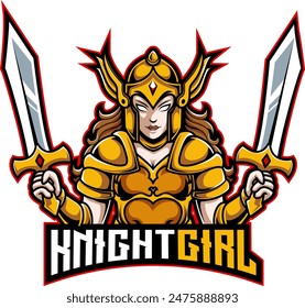 knight girl mascot logo vector illustration