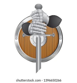 Knight gloves, sword and shield vector illustration isolated on white background