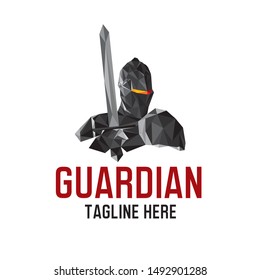 Knight Guardian with shield and sword in lowpoly style design, good for mascot and IT Business, software Guard also Business Insurance Service logo design