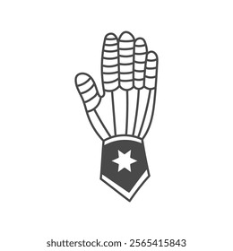 Knight Hand glove icon. Gauntlet. Drawn medieval armor element. Chivalry symbol. Isolated vector illustration. 