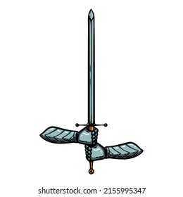 Knight Hand Holding Sword Cartoon Vector Illustration