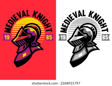 knight head helmet mascot logo set