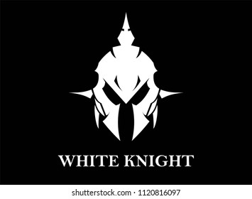 knight head in white on black background.