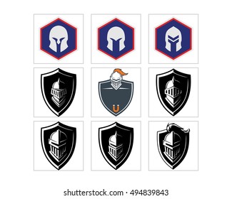 knight headgear armor shield roman greek crusader image vector set