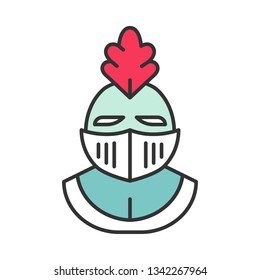 Knight helmet color icon. Medieval helm. Gladiator helmet. Protective headgear of knights or soldiers. Warrior armor. Isolated vector illustration