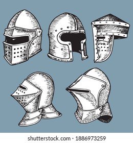knight helmet design set vector