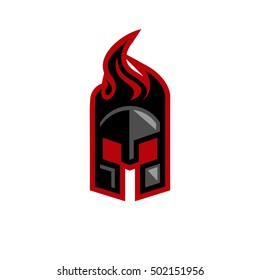 Knight helmet and fire logo