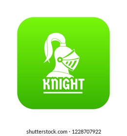 Knight helmet icon green vector isolated on white background