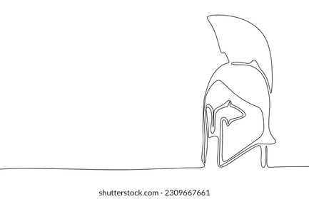 Knight helmet isolated on white background. Line art helmet. One line continuous vector illustration. 