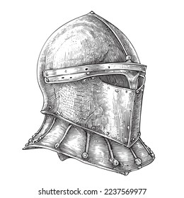 Knight helm mittelalterliche Skizze handgezeichnet Vektorgrafik