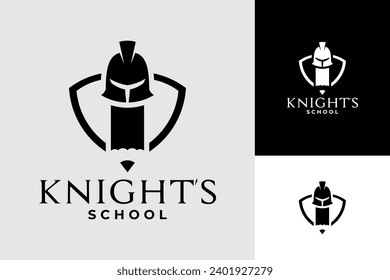 Knight Helmet Pencil School Vector Logo Design