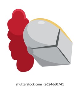 Capacete Knight com pluma vermelha. Ilustração vetorial