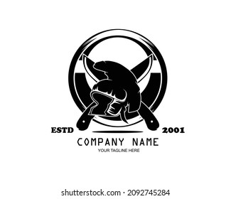 Knight helmet and royal coat of arms silhouette