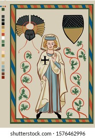 Knight with helmet and shield - Medieval Codex illustration