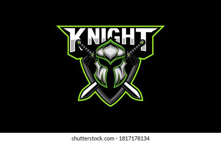 Knight helmet and sword vector logo emblem