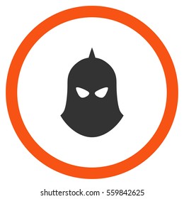 Knight Helmet vector bicolor rounded icon. Image style is a flat icon symbol inside a circle, orange and gray colors, white background.