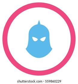 Knight Helmet vector bicolor rounded icon. Image style is a flat icon symbol inside a circle, pink and blue colors, white background.