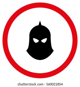 Knight Helmet vector bicolor rounded icon. Image style is a flat icon symbol inside a circle, intensive red and black colors, white background.
