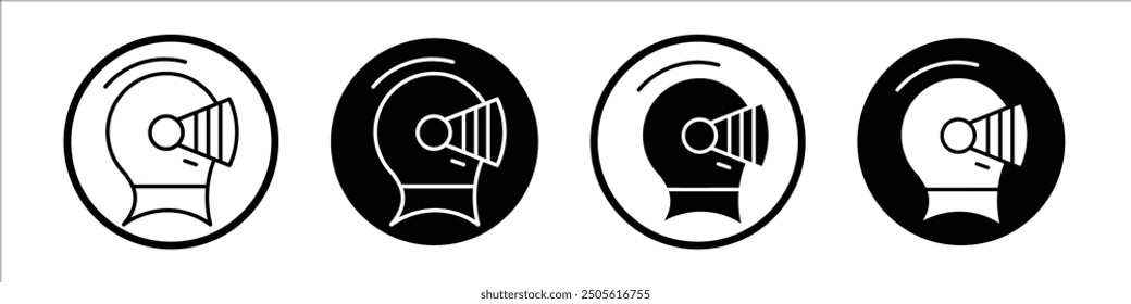 Knight helmet vector icon set black filled and outlined style.