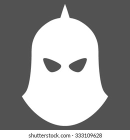 Knight Helmet vector icon. Style is flat symbol, white color, rounded angles, gray background.