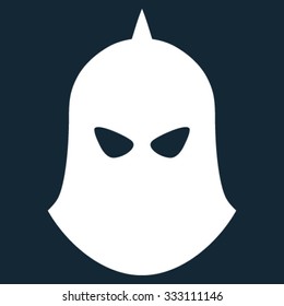 Knight Helmet vector icon. Style is flat symbol, white color, rounded angles, dark blue background.