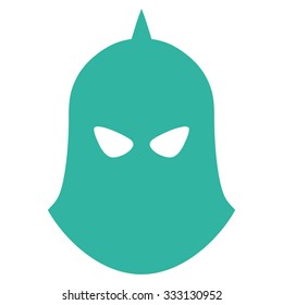 Knight Helmet vector icon. Style is flat symbol, cyan color, rounded angles, white background.