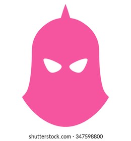 Knight Helmet vector icon. Style is flat symbol, pink color, rounded angles, white background.