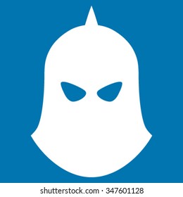 Knight Helmet vector icon. Style is flat symbol, white color, rounded angles, blue background.
