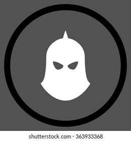 Knight Helmet vector icon. Style is bicolor flat circled symbol, black and white colors, rounded angles, gray background.