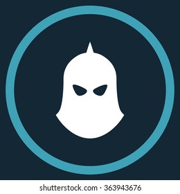 Knight Helmet vector icon. Style is bicolor flat circled symbol, blue and white colors, rounded angles, dark blue background.
