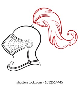 Ilustración del vector del casco de Knight. Ilustración de contorno de vectores con el logotipo Knight. Casco Caballero Aislado En Fondo Blanco