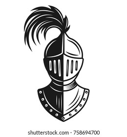 Knight helmet vector monochrome illustration isolated on white background