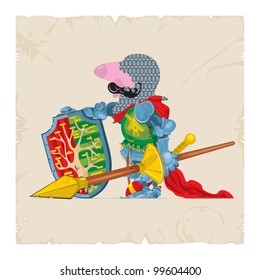Knight with heraldic shield, vector