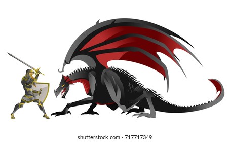 knight hero fighting a black dragon