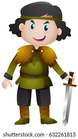 Knight sosteniendo una ilustración afilada de una espada