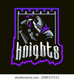 Knight holding sword in castle frame logo design for team sports and gaming