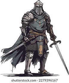 knight holding a sword with a iron armor vector illustration