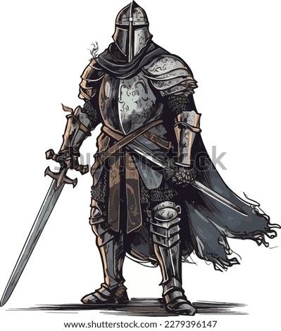 knight holding a sword with a iron armor vector illustration