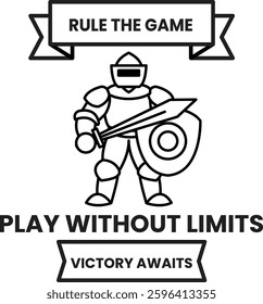 A knight is holding a sword and shield and the words "Rule the Game" are written above him