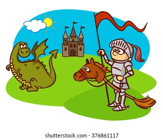 knight, horse, dragon, castle, fairy tale