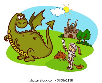 knight, horse, dragon, castle, fairy tale