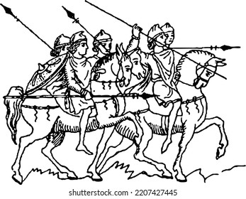 Knight in horse heraldic element vector ilustration