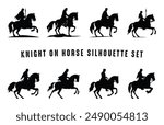 Knight Horse Silhouette Vector art bundle, Medieval Knight on Horseback black Silhouette Clipart Set